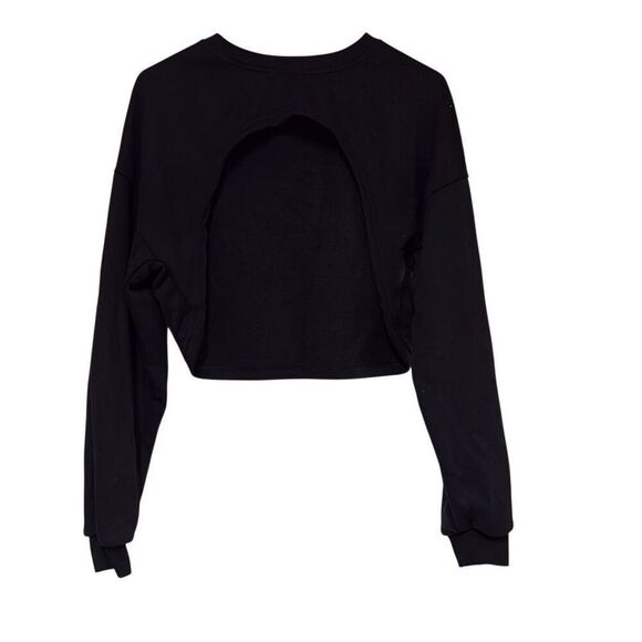 Black Shrug Cutout Long Sleeve Crop Sweatshirt Small Workout Yoga Balletcore - Picture 1 of 7